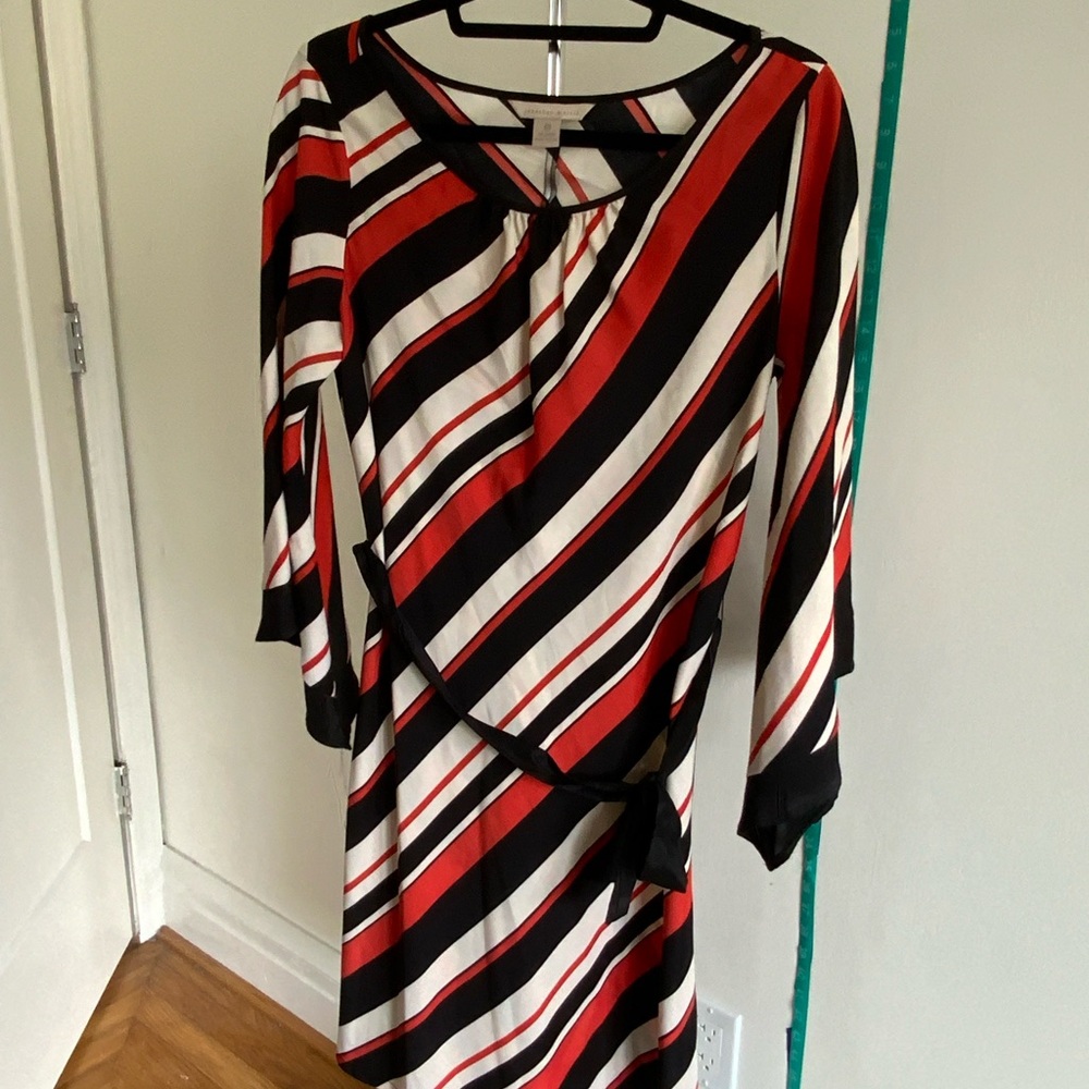 Jonathan Martin Black and White Sheath Dress with Bell Sleeves